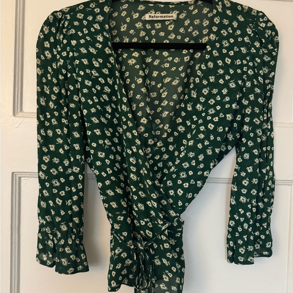 Reformation Emerald Floral Blouse